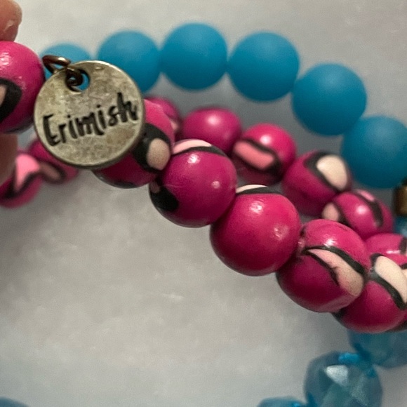 2 ermish stackable bracelets beaded bracelets, blue, pink - Picture 2 of 3